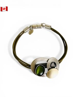 Christophe Poly artisan metal and leather bracelet